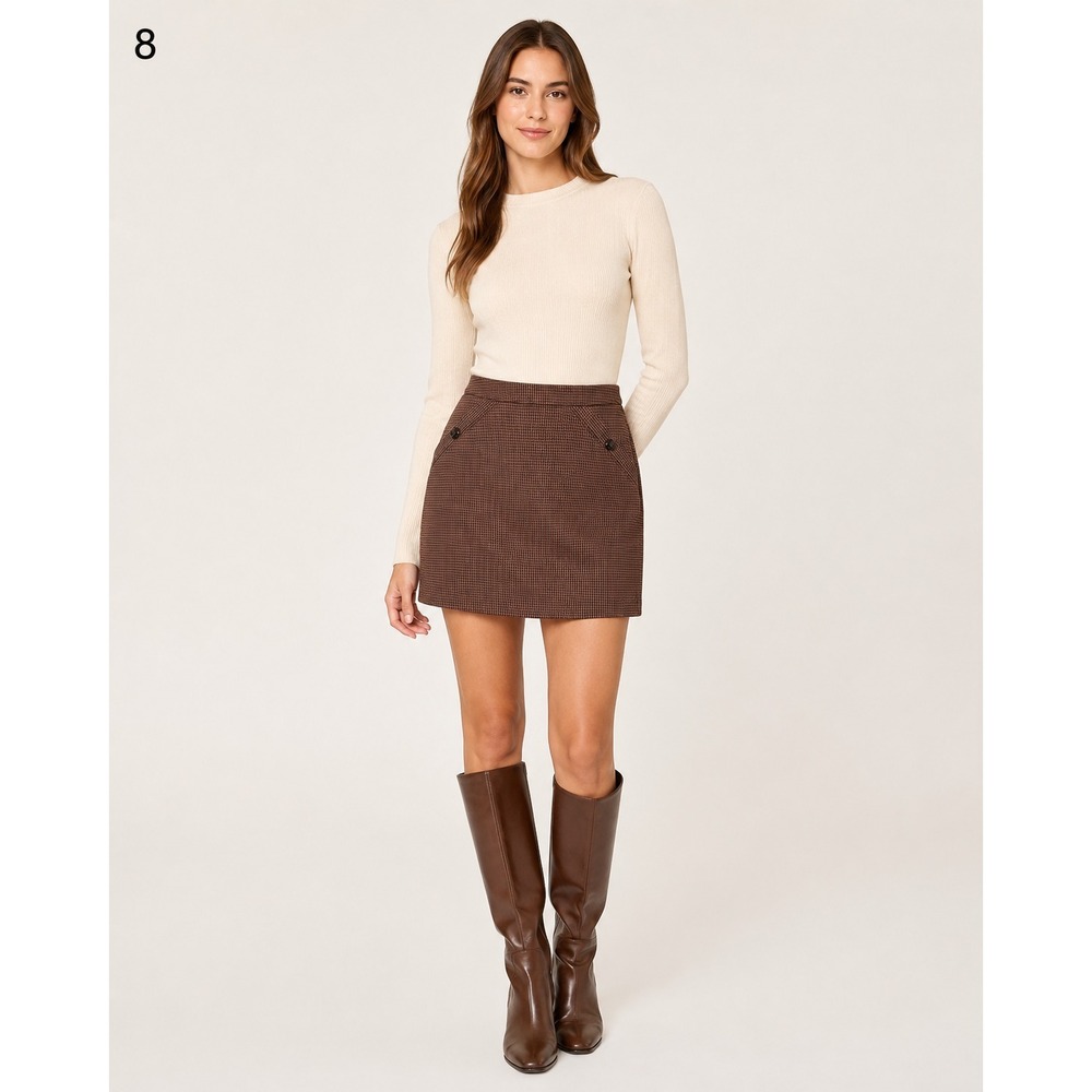 Banana Republic Houndstooth Dark Academia Preppy Skirt Brown Wool Blend Size 2